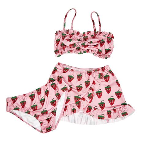 Hugo Loves Tiki Skirt Bikini Set Pink Strawberries Jean Hadley