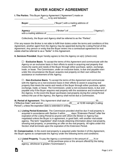 Free Buyer Agency Agreement Word Pdf Eforms