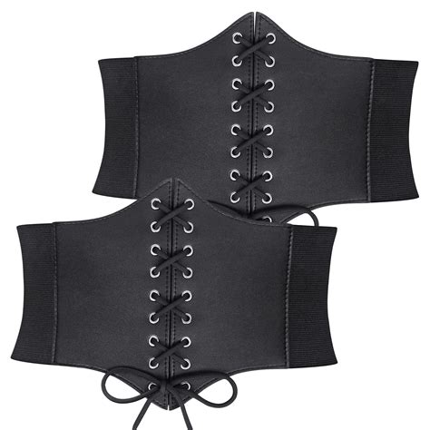 Suosdey Black Corset Belt For Women Vintage Lace Up Elastic Waist Belt