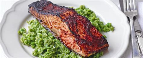 Spiced Grilled Salmon With Pea And Mint Mash Recipe Olive Magazine