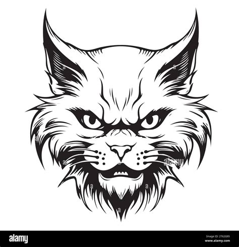 Angry Cat Head Isolated Illustration Black Color On White Background