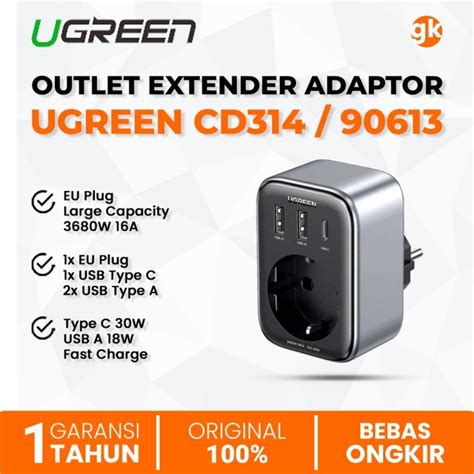 Jual Ugreen Outlet Extender Stop Kontak Adaptor W In Cd Usb A