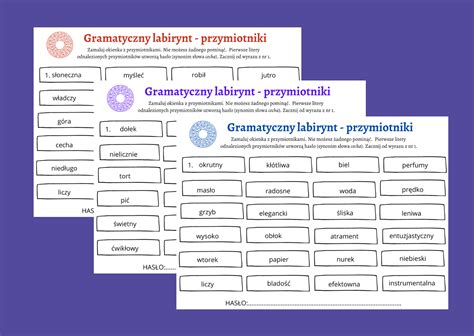 Gramatyczny Labirynt Przymiotniki Przymiotnik Cz Ci Mowy Karta