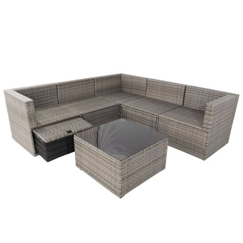 Zeus Ruta 6 Pieces Wicker PE Rattan Outdoor Sectional Sofa Set With