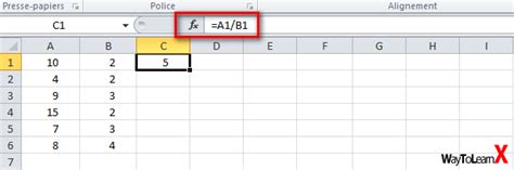 Comment Faire Une Division Avec Excel Waytolearnx