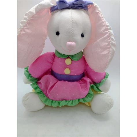 Vintage Russ Berrie Nylon Puffy Stuffed Bunny Rabbit Plush In