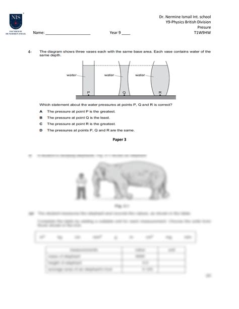 Solution Physics Cambridge Pre Igcse Core 0625 Pressure Worksheet