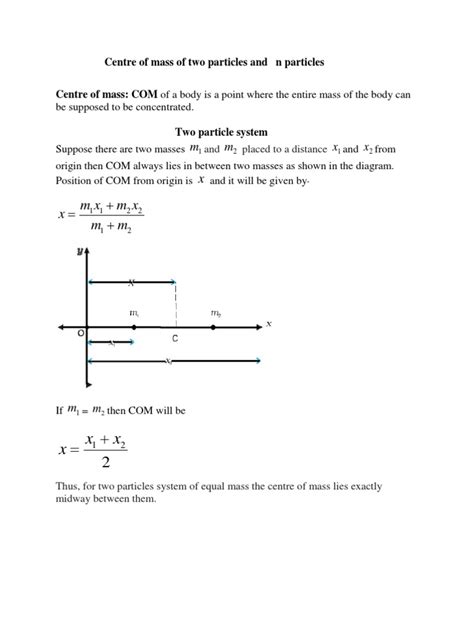 Centre Of Mass Of Two Particle And N Particle System Pdf Center Of