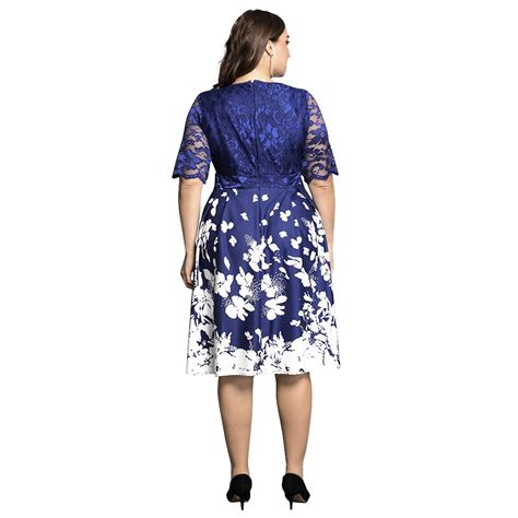 Robe Grande Taille Imprim E Manches Mi Longues Avec Col En V