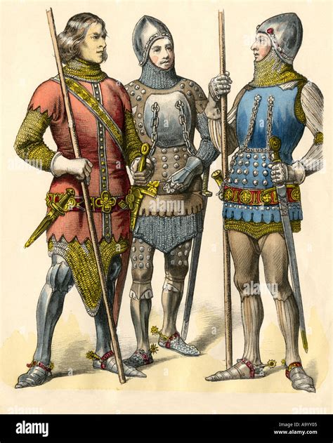 German Knights In Armor From 1300 1315 And 1360 Hand Colored Print