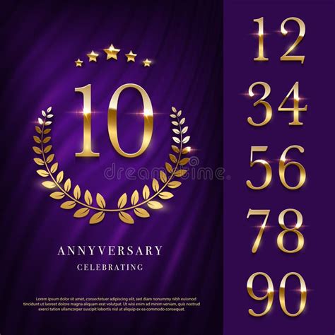 Anniversary Logo With Golden Numbers Template 10th Birthday Jubilee Or Wedding With Laurel