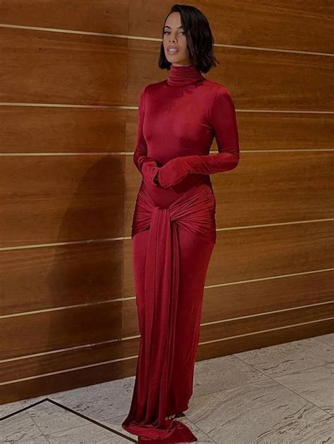 This red high neck long sleeve bodycon dress is a stylish addition to ...