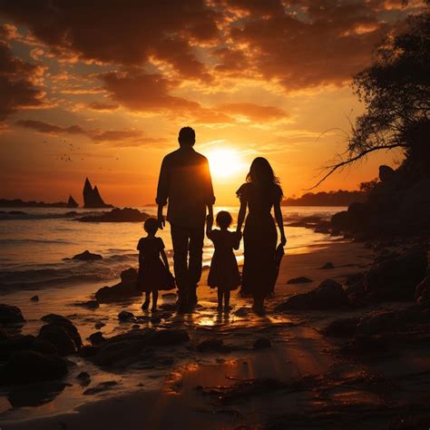 Familia Feliz Al Atardecer Foto Premium