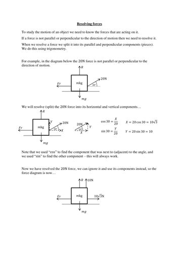 Resolving forces - worksheet to teach and practise this skill ...