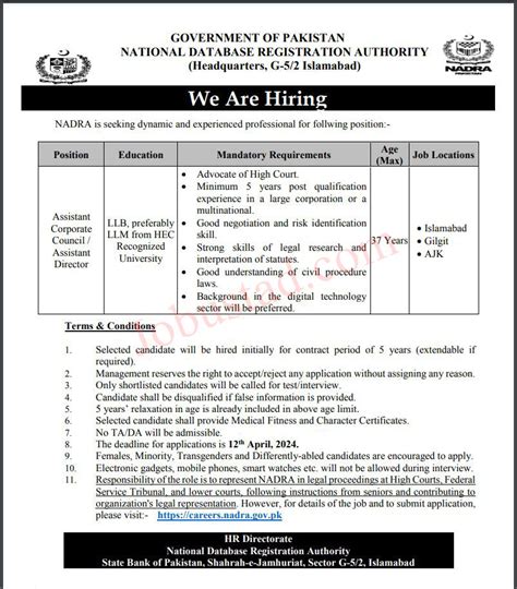 Latest Nadra Jobs In Islamabad April 2024 Advertisement