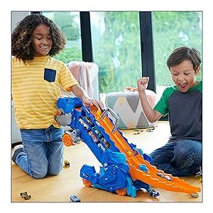 Amazon Hot Wheels City Toy Car Track Set Ultimate T Rex Transporter Dinosaur Hauler For