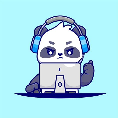 Lindo Panda Trabajando En Computadora Con Ilustraci N De Icono De