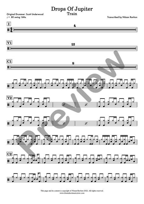 Drum Sheet Music - Train - Drops of Jupiter