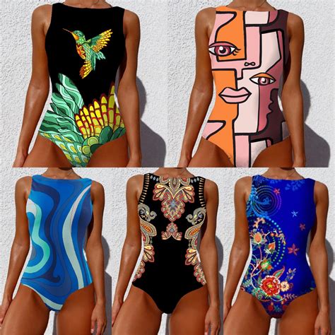 Churchf Swimsuit New Conjoined Bikini Personality Abstract Print Swimsuit Women Sleeveless
