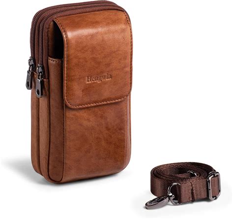 Hengwin Funda Para Celular Cuero Genuino Bandolera Hombre Bolsa De