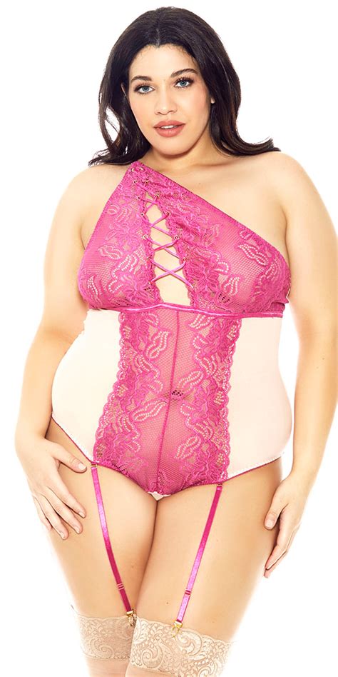 Plus Size Hot Pink And White Asymmetrical Teddy Women S Lingerie