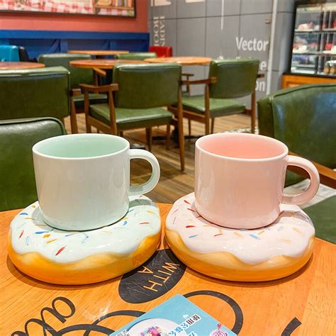 Donut Ceramic Coffee Mug Set Ceramic Donut Saucer Set Coffee Mug