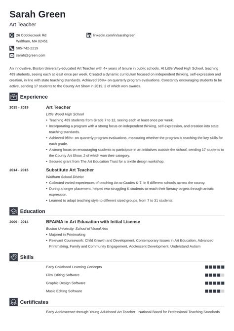 Art Teacher Resume Examples, Templates & Tips for 2024