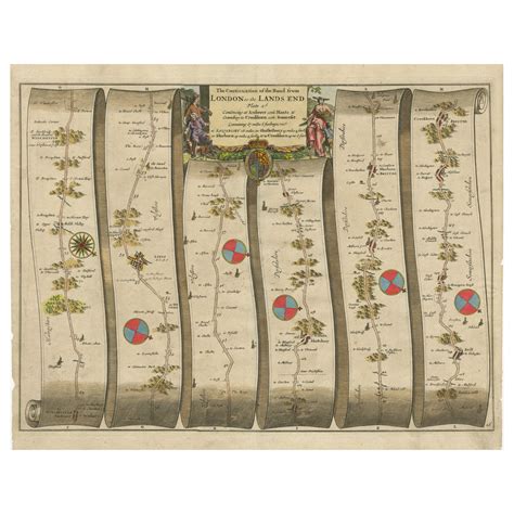 Original Antique Map of the Road from Andover to Crewkerne For Sale at