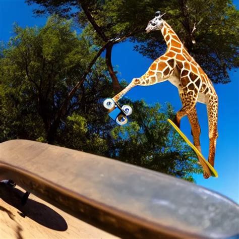 A Giraffe On A Skateboard Wearing Sunglasses In The Stable Diffusion