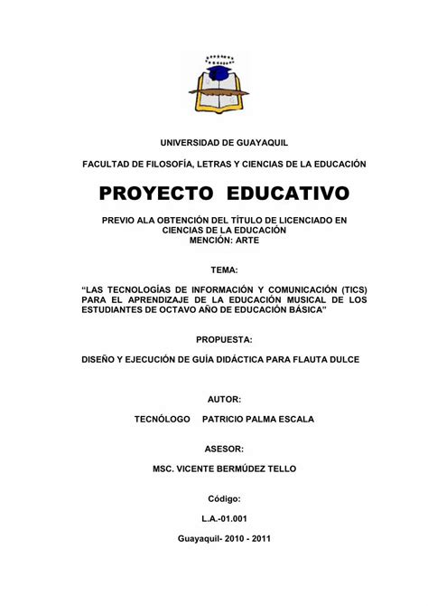 PDF PROYECTO EDUCATIVO Repositorio Universidad De Repositorio Ug