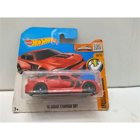 DODGE CHARGER 2015 SRT RED 1 64 HOT WHEELS CARTON MAL ESTADO CARD DAMAGED BCN STOCK CARS