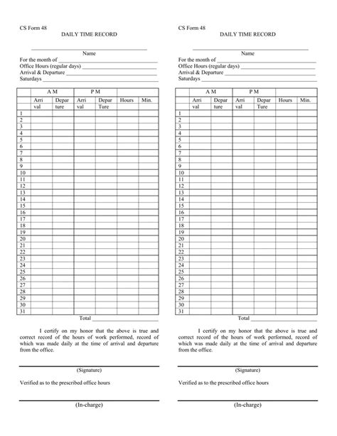 Dtr Daily Time Record Form 48 59 Off