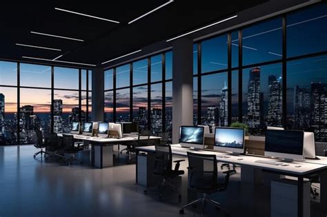 Premium Photo Modern Office Interior At Night