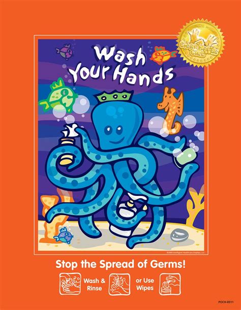 Wash Your Hands Octopus Poster A Cute And Colorful Poster For Kids