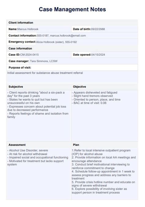 Case Management Notes And Example Free Pdf Download