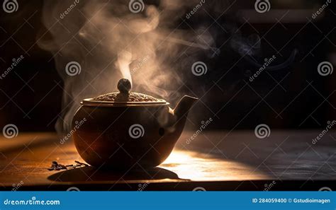 Hot Tea Steams From Old Fashioned Teapot On Table Generated By AI Stock Illustration