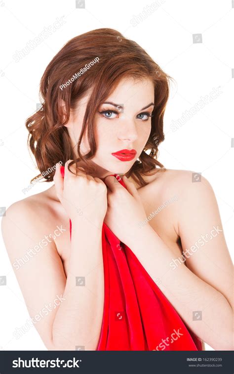 Attractive Naked Woman Red Material Isolated Stock Photo Edit Now 162390239
