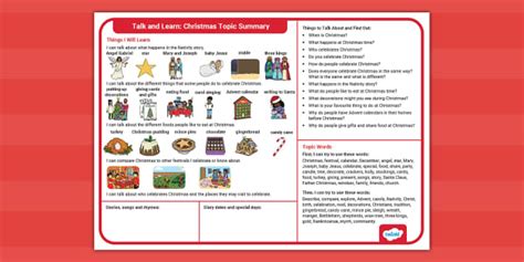 Talk And Learn Christmas Home Learning Summary Twinkl