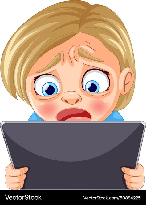 Cartoon of a young girl upset with tablet Vector Image