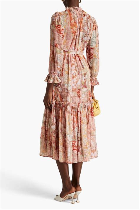 Zimmermann Gathered Floral Print Georgette Midi Dress The Outnet