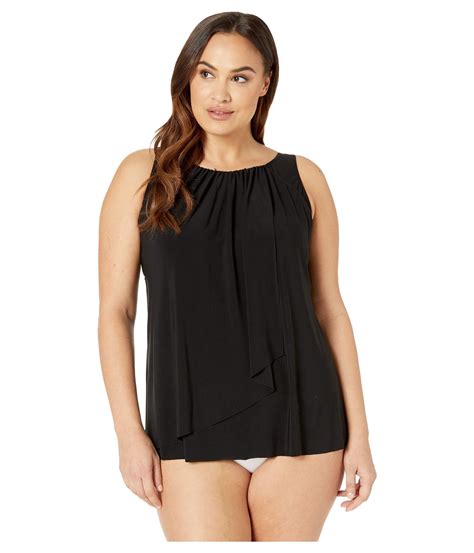 Miraclesuit Synthetic Plus Size Solid Mariella Tankini Top In Black Lyst