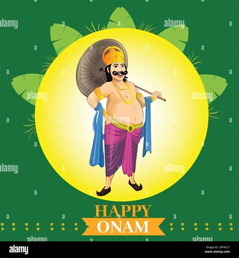 Onam Thiruvonam Greetings Epic Indian Emperor Mahabali Vector