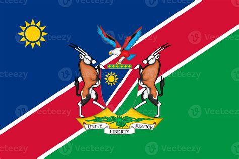 The official current flag and coat of arms of Republic of Namibia