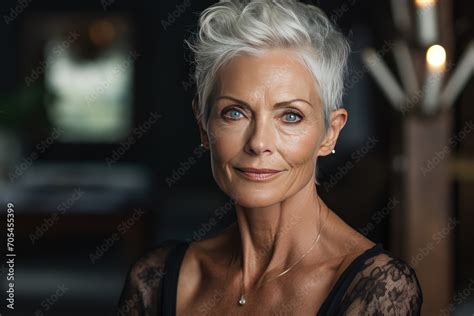 Confident Mature Woman With Short Hair Posing Elegantly Beauty And