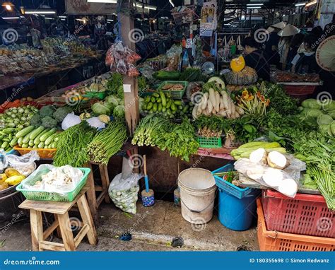 Thailand Chiang Mai Fresh Vegetbales Market Booth Stand Sell Buy