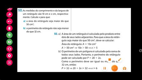 As medidas do comprimento e da largura de um retângulo são 10 cm e x cm