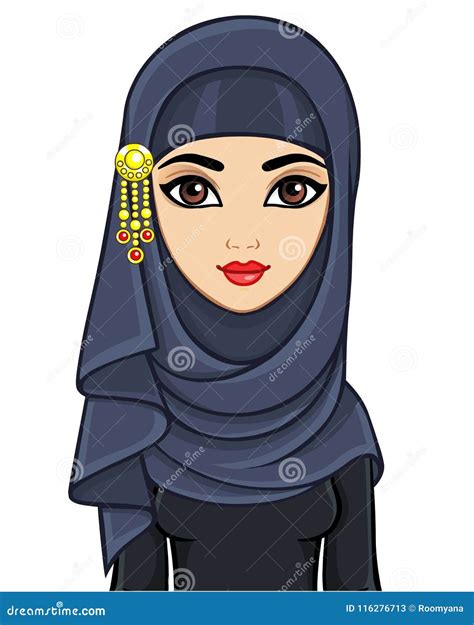 Animation Portrait of Beautiful Young Arab Woman in a Hijab. Stock ...