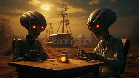 Two Aliens Are Sitting At The Table Stock Illustration Illustration