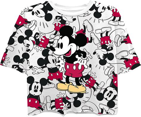 Disney Ladies Mickey Mouse Fashion Shirt Printed Allover Crop Top T