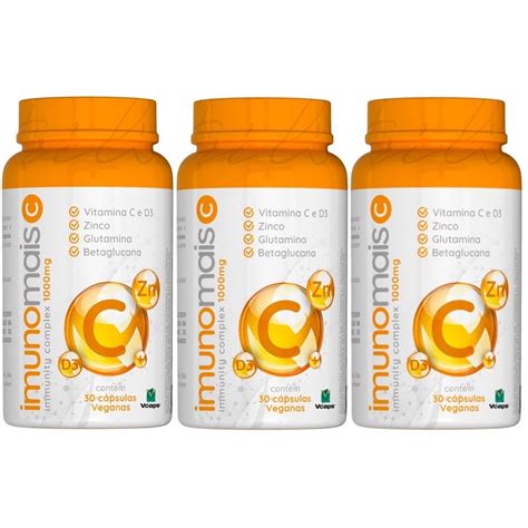 3x Imunomais C Vitamina C Zinco D3 Glutamina Beta Glucana Escorrega O